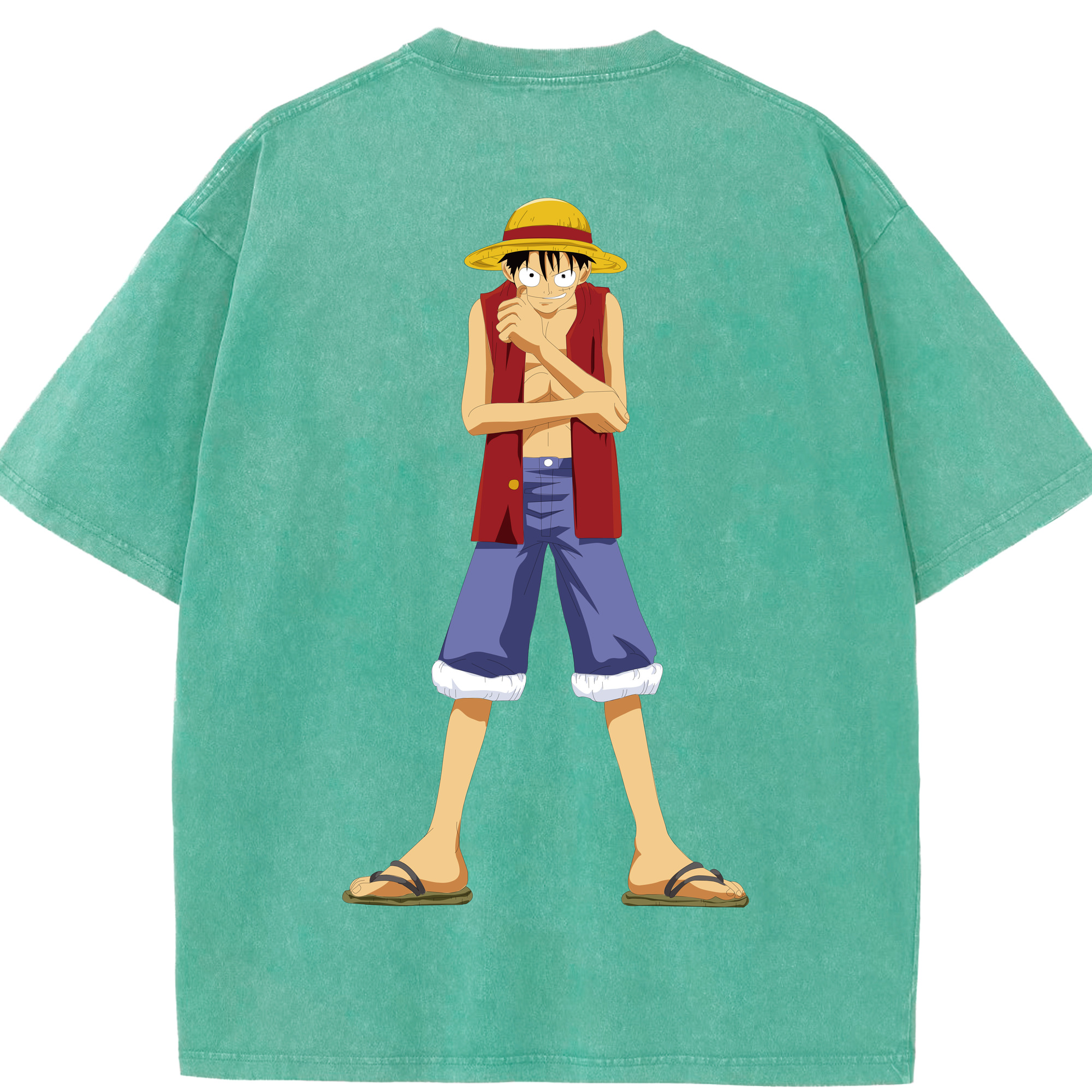 ワンピース モンキー・D・ルフィ ONE PIECE Monkey D. Luffy 綿100% ヴィンテージ風 半袖Tシャツ（背面プリント）